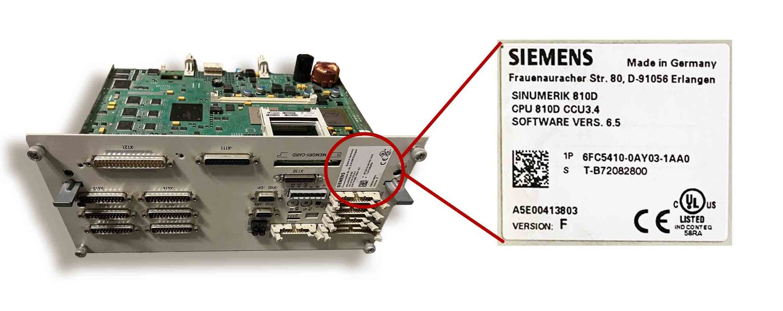Siemens 6FC5410-0AY03-1AA0 Sinumerik CPU 810D CCU 3.4 version 6.5 version F . .samonde, spare part. industrial. cnc . robots