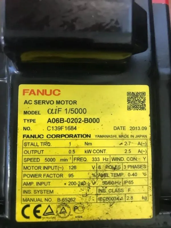 Fanuc A06B-0202-B000 3~Permanent Magnet Synchronous Motor AC Servo Motor . samonde, spare part. industrial. cnc